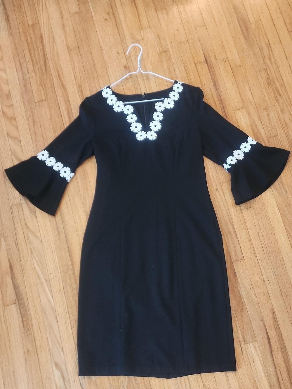 Talbots Black Sheath Dress with White Floral Trim